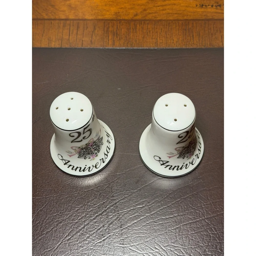 Lefton 25th Silver Anniversary Salt and Pepper Shakers Vintage Bell Set 10580